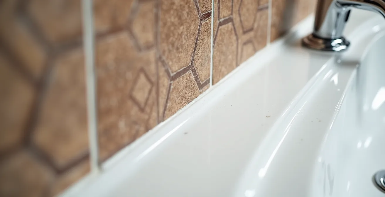 Detalle de azulejos de baño transformados con pintura especial en vivienda española