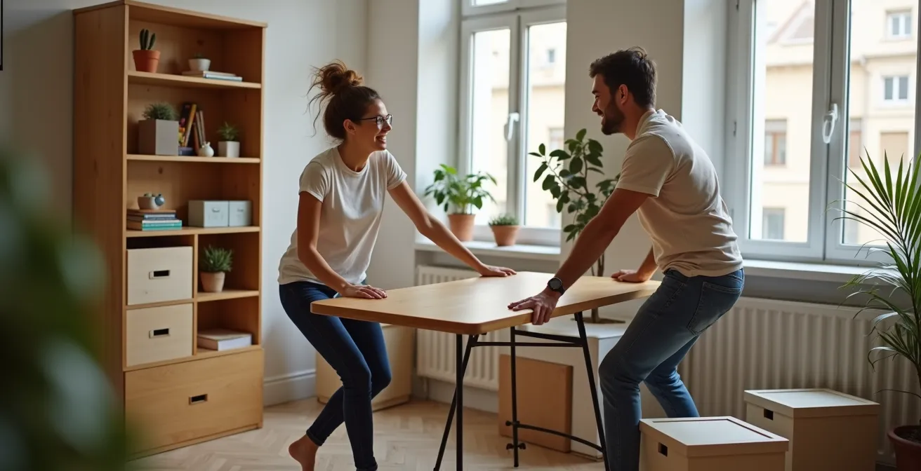 Interior de piso español con muebles modulares adaptables