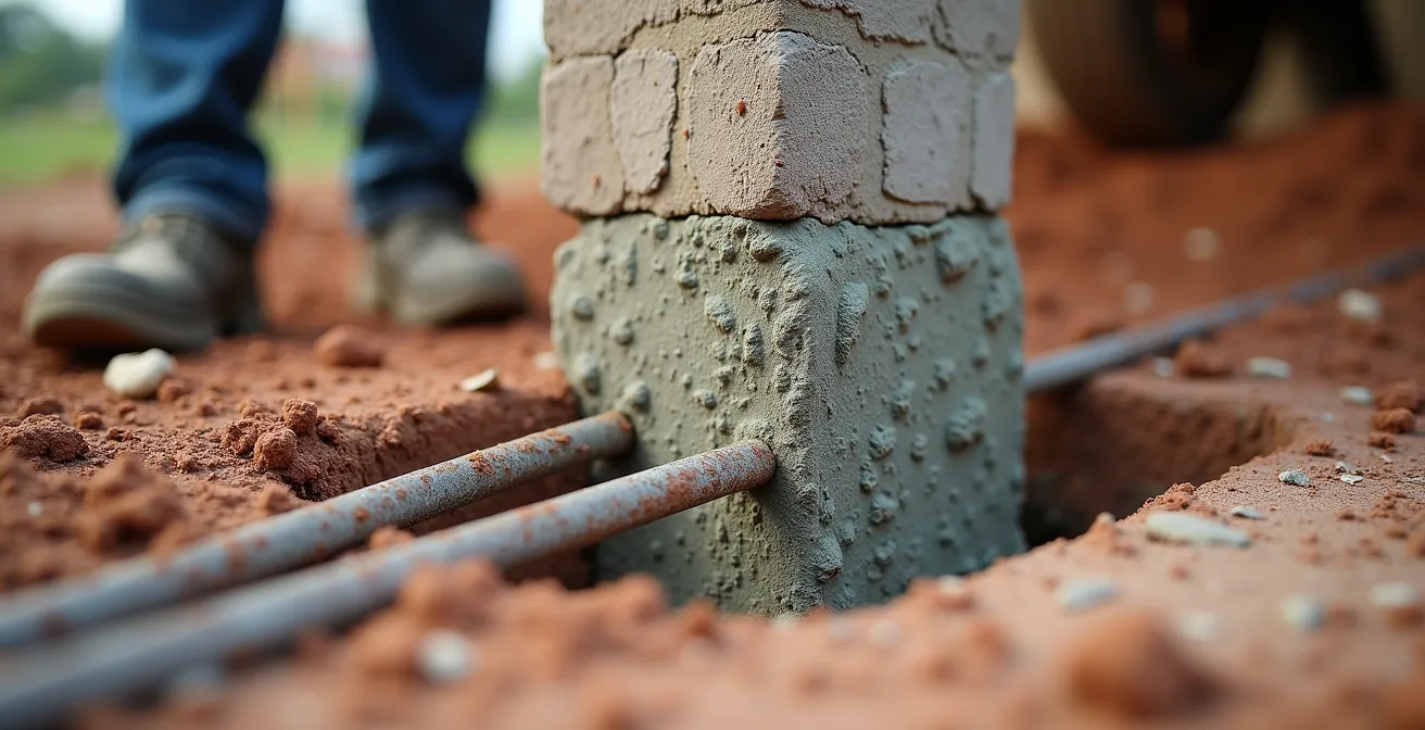Detalle de cimentación para porche en suelo arcilloso español