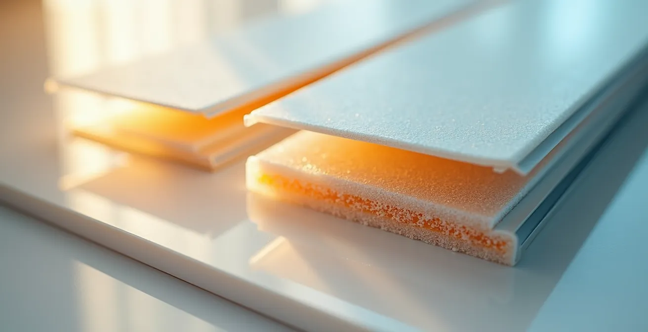 Detalle macro de lamas térmicas con relleno de poliuretano y cajón perfectamente aislado