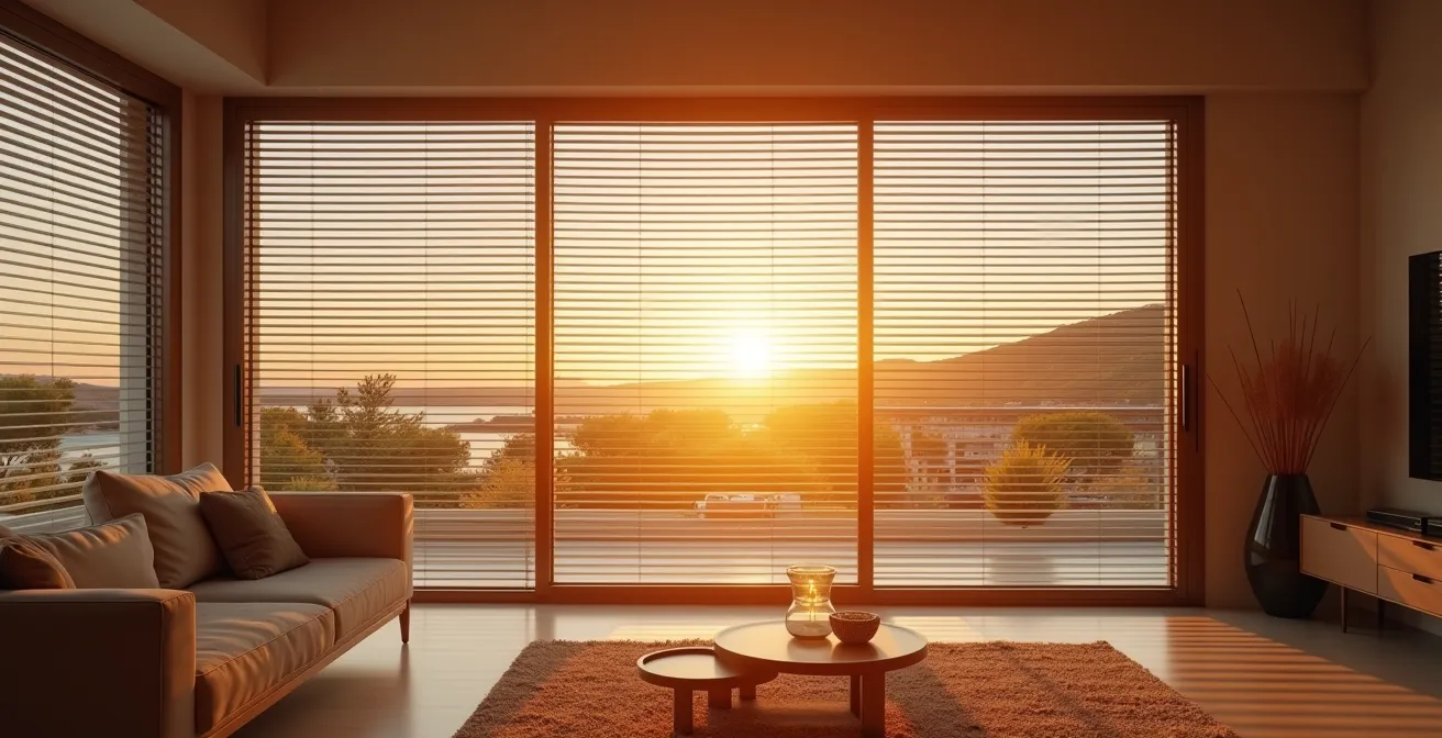 Motor tubular para persiana integrado con sistema domótico en un hogar español moderno