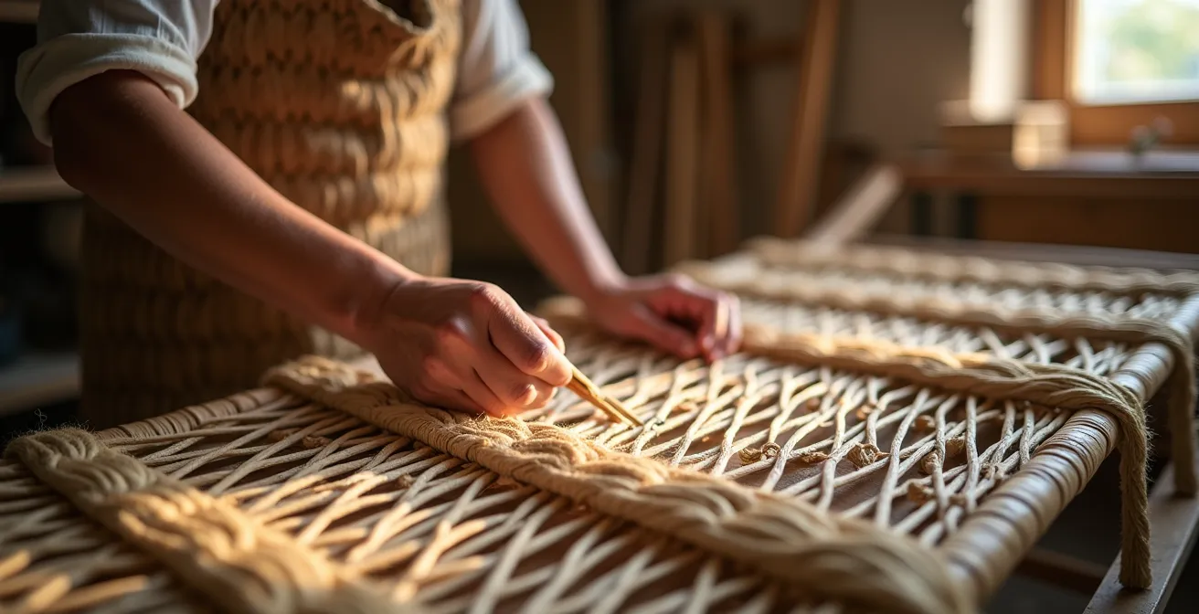 Cabecero artesanal de mimbre y esparto con diseño ligero mediterráneo