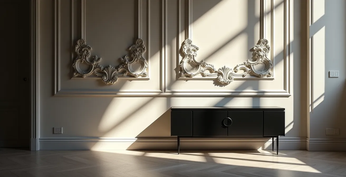 Interior mostrando contraste entre elementos históricos y diseño moderno