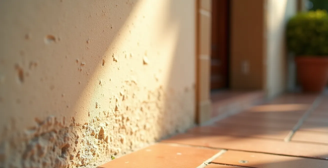 Pared pintada en tono greige con luz natural mediterránea y texturas naturales