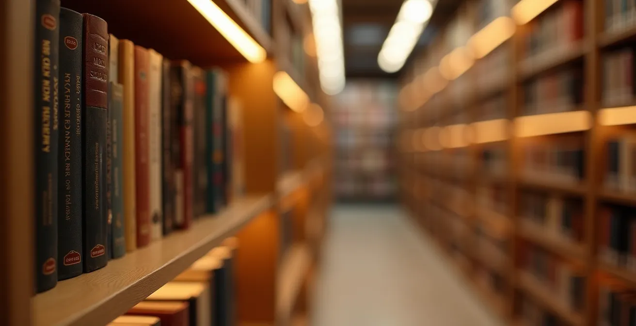 Pasillo convertido en biblioteca con estanterías iluminadas con LED