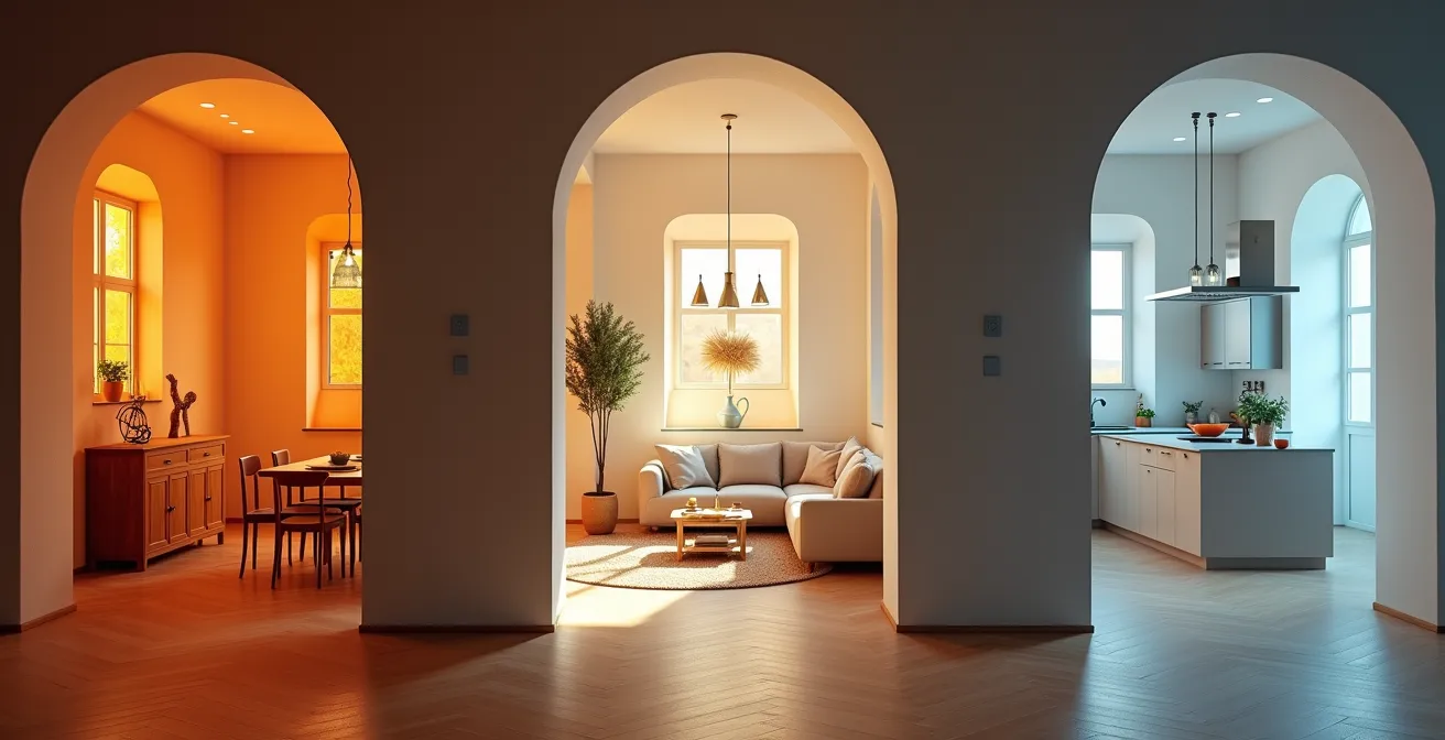 Comparación visual de diferentes temperaturas de color en espacios típicos españoles