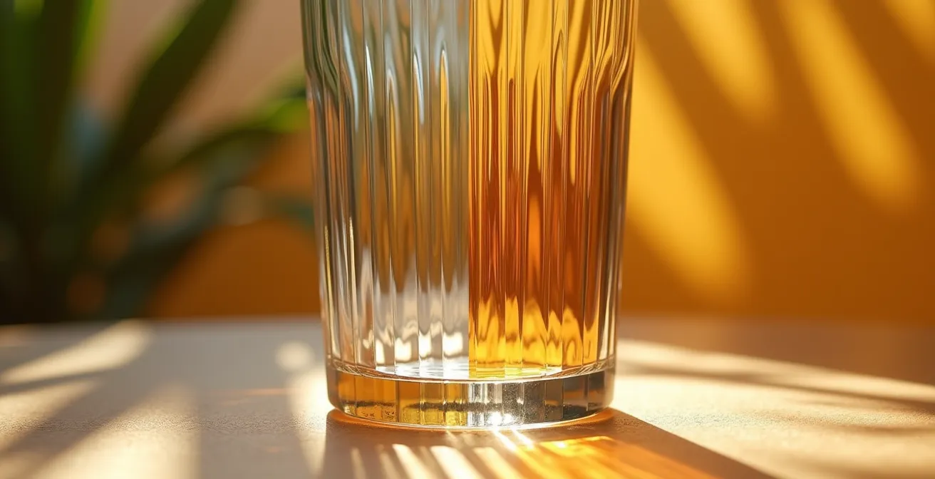 Comparación visual entre vidrio estriado y liso en ambiente mediterráneo